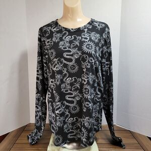 No Boundaries Long Sleeve Tee Ribbed Black Sun Moon Snakes Size Junior 3XL (21)